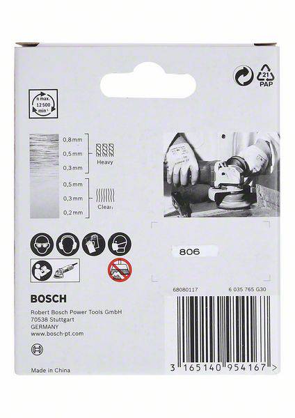 Balení nástroje Bosch. Zobrazuje bezpečnostní a provozní pokyny. Obsahuje informace o produktu a výrobci.