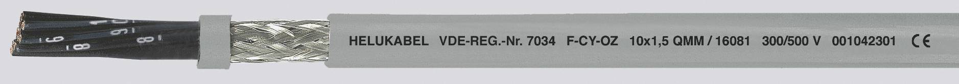 Obrázek šedého kabelu s černým vnitřním vedením, označený štítkem 'Helukabel VSFRZ-50 2X0 FC-OZ 10,5 mm² 1000 V 5000 V EN60332'.