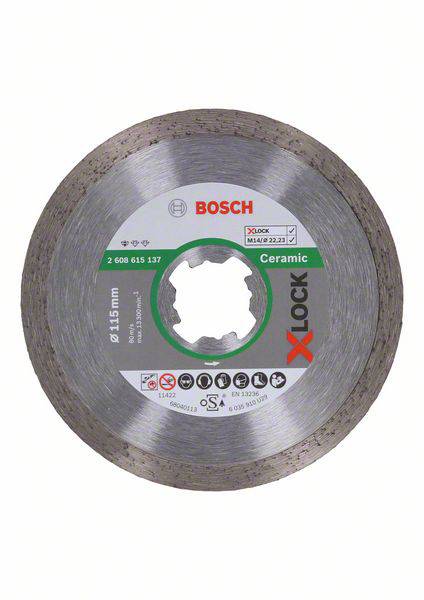 'Diamantový kotouč Bosch X-Lock pro keramiku, průměr 115 mm, vhodný pro řezání dlaždic a keramických materiálů.'