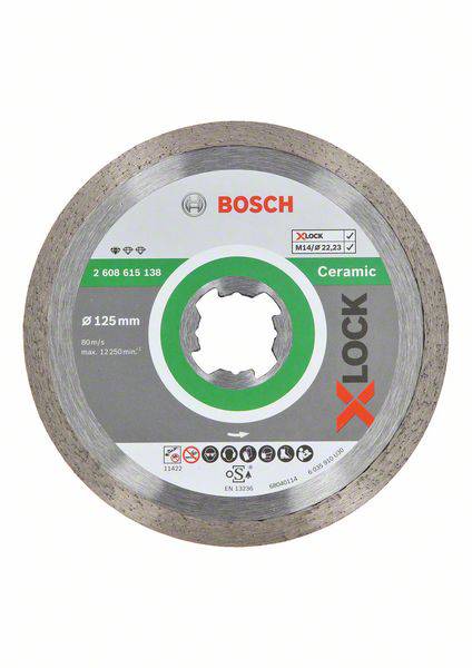 Pilový kotouč Bosch, model X-LOCK pro keramiku. Průměr 125 mm, rychlost 80 m/s.