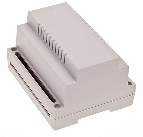 Bílý elektrický kryt s větracími otvory a montážními otvory, vhodný pro umístění elektronických komponentů.