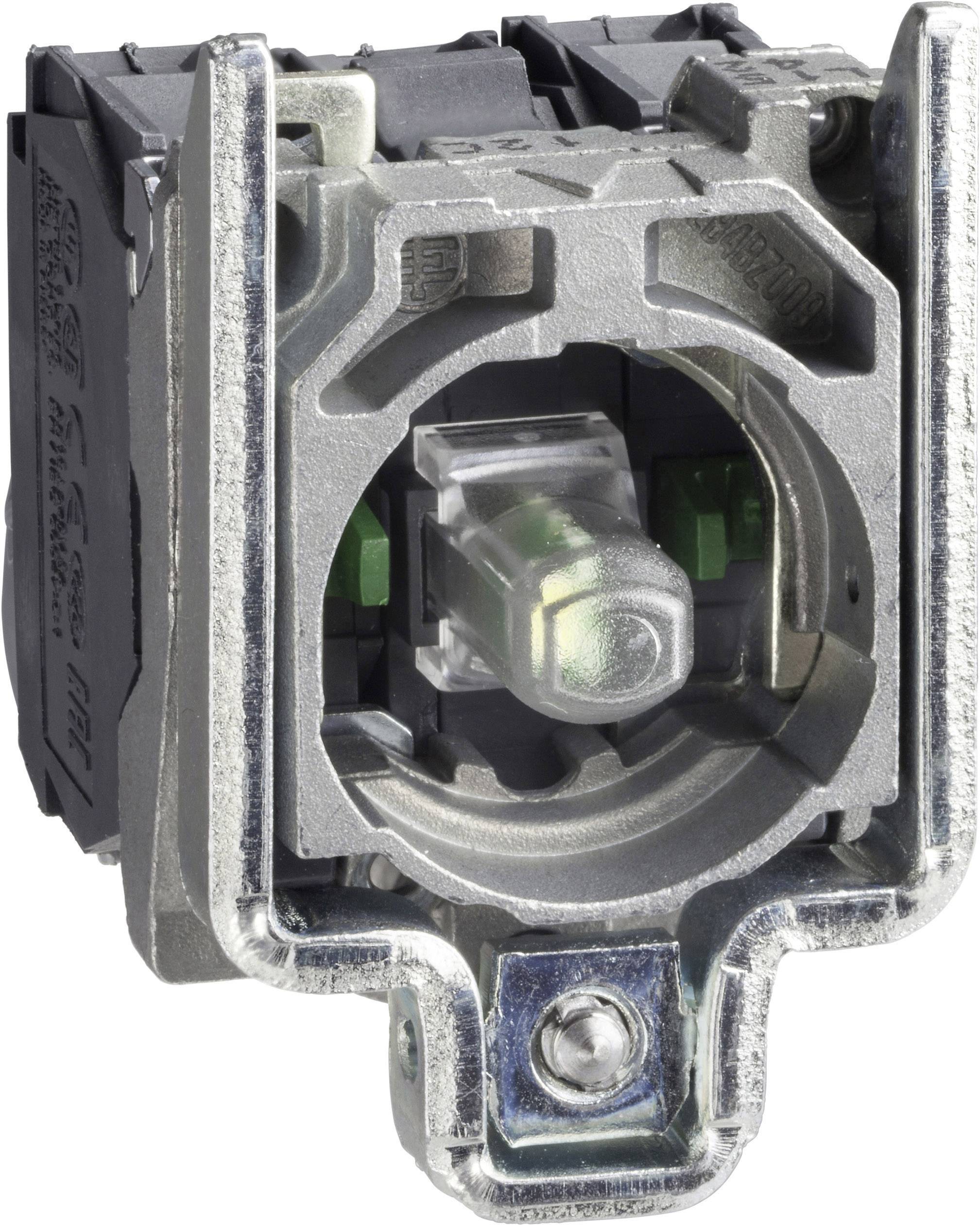 Stříbrný kovový spínač s viditelnými mechanickými komponenty.