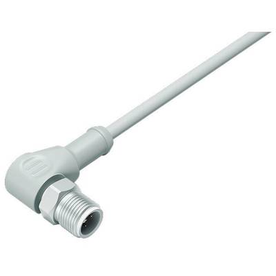 Šedý pravoúhlý propojovací kabel s závitovým konektorem, používaný pro elektronické připojení.