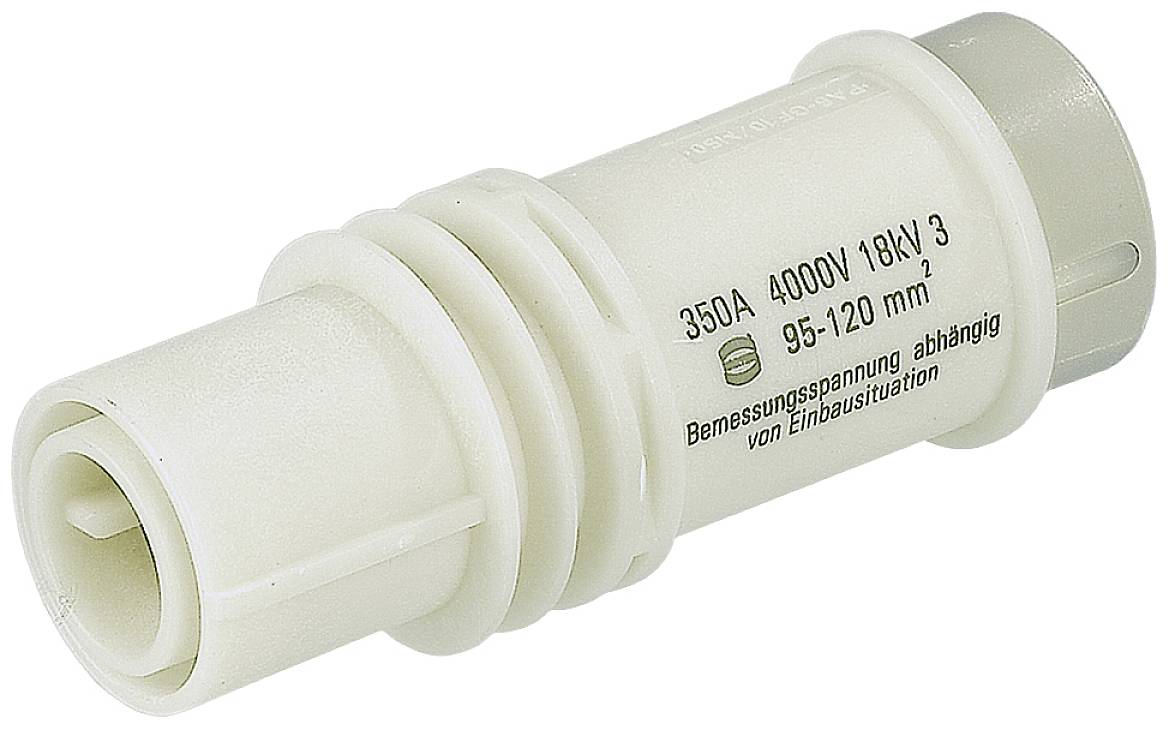 Bílý keramický držák pojistky označený '350A 4000V 18kV 3', vhodný pro kabely o průřezu 95-120 mm².