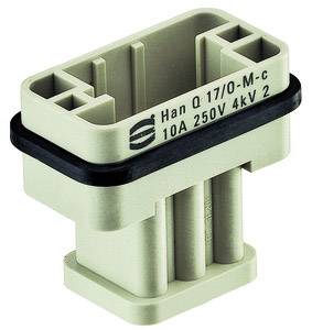 Konektor Stecker, béžový, obdélníkový tvar, s černým těsněním, označený 'Han Q 17/O-M-c', 10A 250V 4kV 2.