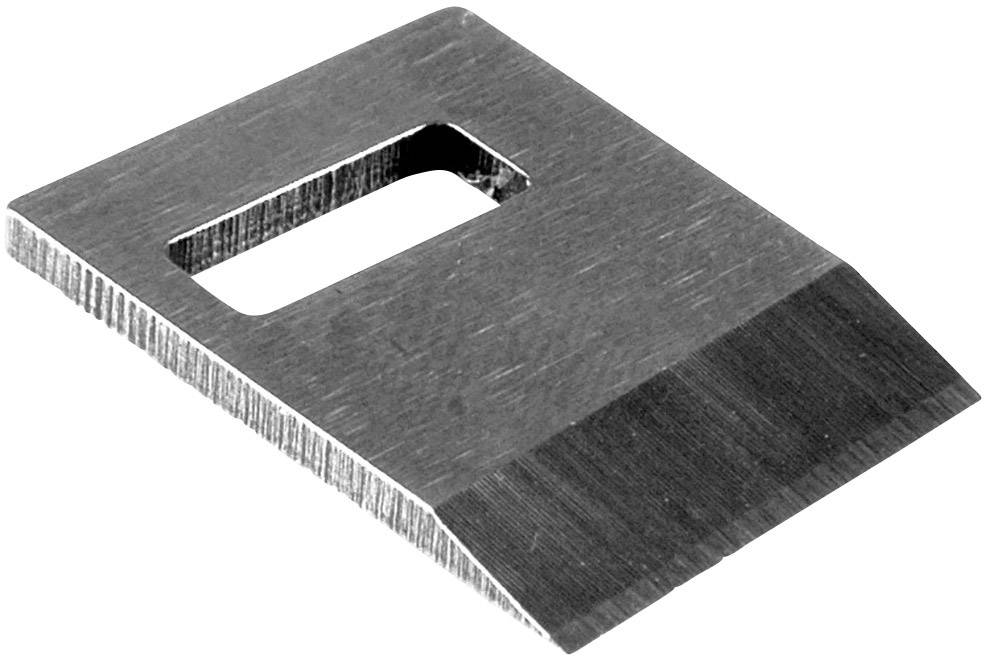 Obdélníkový nožík s kovovým ostřím, ostrou šikmo seříznutou hranou a obdélníkovou dírou uprostřed. Vhodný pro přesné řezání.