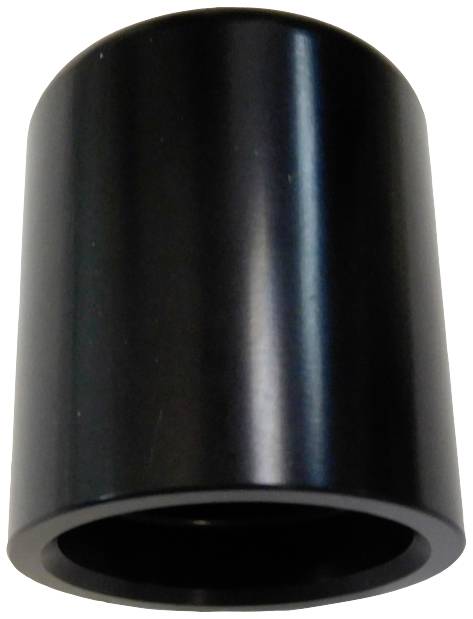 Válcová černá plastová součástka, která pravděpodobně slouží jako ochranný kryt nebo víčko. Je lesklá a hladká.