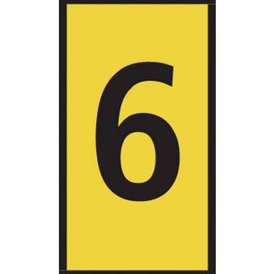 Žluté znamení s černou číslicí '6', pravděpodobně symbolizující číslování nebo pořadí.