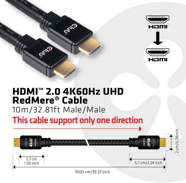 club3D HDMI kabel Zástrčka HDMI-A, Zástrčka HDMI-A 10.00 m černá CAC-2313 4K UHD, samozhášecí HDMI kabel