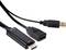 Adaptér USB na HDMI: vlevo konektor HDMI, vpravo konektor USB. Umožňuje propojení zařízení s různými typy konektorů.