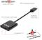 Rozbočovač 'MST-Hub' od SenseVision: Adaptér s konektorem Micro USB Type-A, připojovacím kabelem DisplayPort a dvěma výstupy DisplayPort.