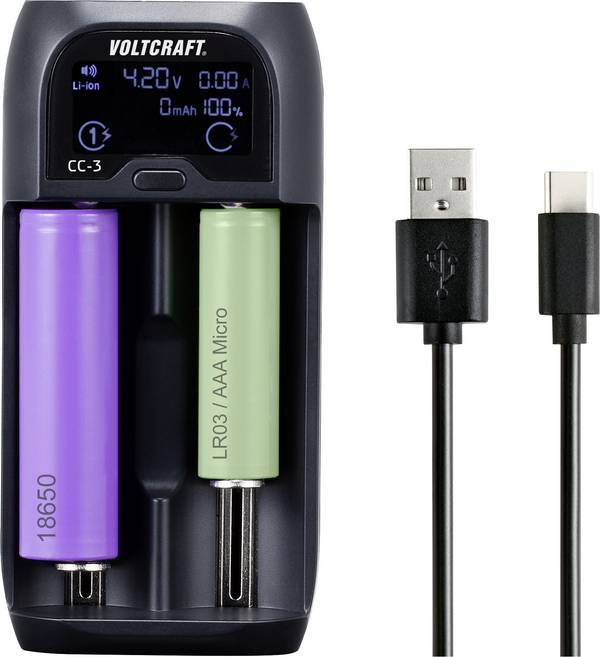 VOLTCRAFT CC-3 nabíječka akumulátorů NiMH, NiCd, Li-Ion, LiFePO  Mini (AAAA) , AAA, AA, malé mono, Sub-C , A , 10440, 14500, 14650 , 16340, 17355, 17500, 17650 , 17670, 18350 , 18500, 18650, 20650 , 22650, 26500, 26650