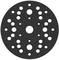 Kulatý, černý brusný talíř s několika symetricky rozmístěnými otvory různých velikostí.