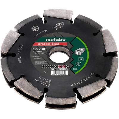 Kovový pilový kotouč Metabo, 125x18 mm, vhodný pro betonářské práce při 12 200 otáčkách za minutu.