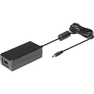 Černý síťový adaptér k laptopu s napájecím kabelem, obdélníkové pouzdro, dvoupólové připojení a kulatá zástrčka na druhém konci.