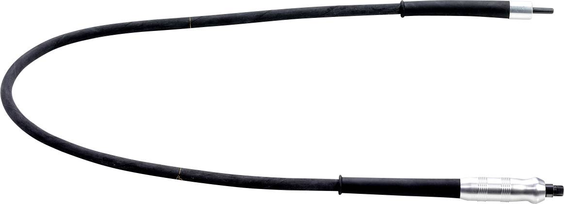 Černý optický kabel s kovovými konektory na obou koncích, zobrazený na bílém pozadí.