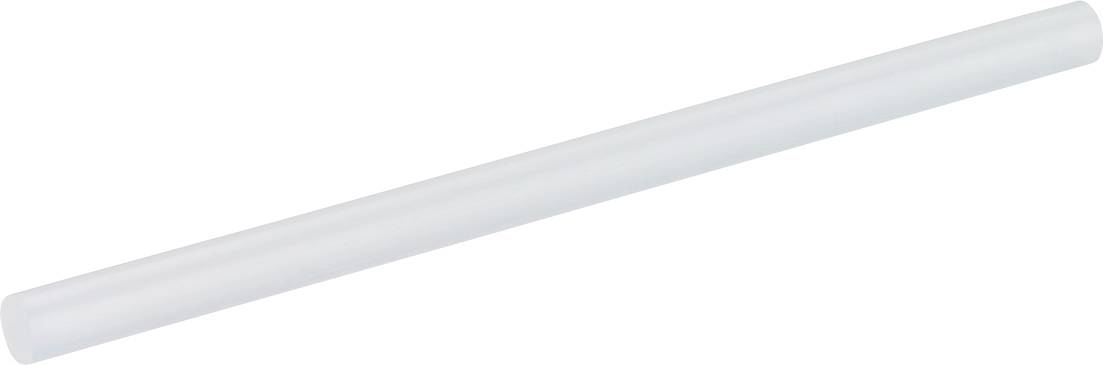 Průhledná válcová plastová trubka nebo tyč zobrazená diagonálně na bílém pozadí.