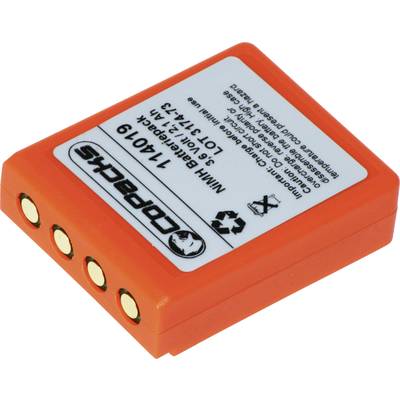 Oranžový akumulátor s nápisem 'Cobra NiMH bateriový pack 7,2V 1140mAh', vhodný pro určitá elektrická zařízení.