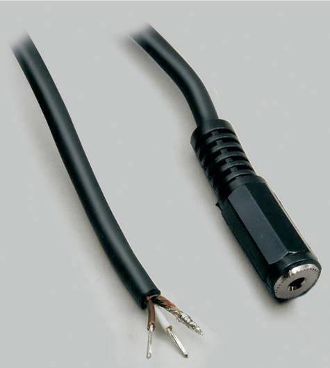 Audio jack kabel, jeden konec s jednou koncovkou - jeden s konektorem a druhý konec s odkrytými vodiči, připravený k pájení nebo připojení.