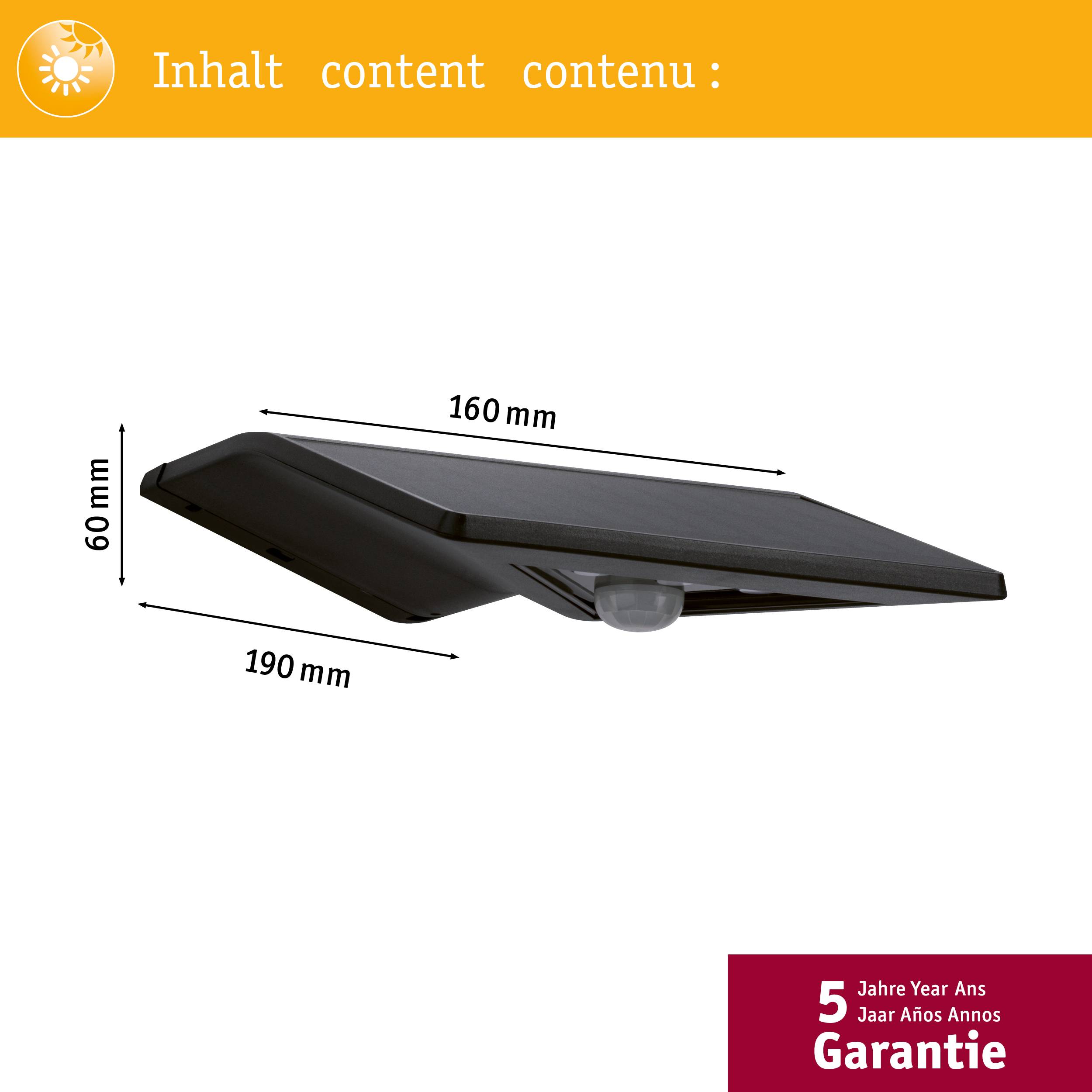 Moderní černé LED svítidlo s pohybovým senzorem určené pro stropní montáž. Rozměry: 160x60x190 mm. 5 let záruky.