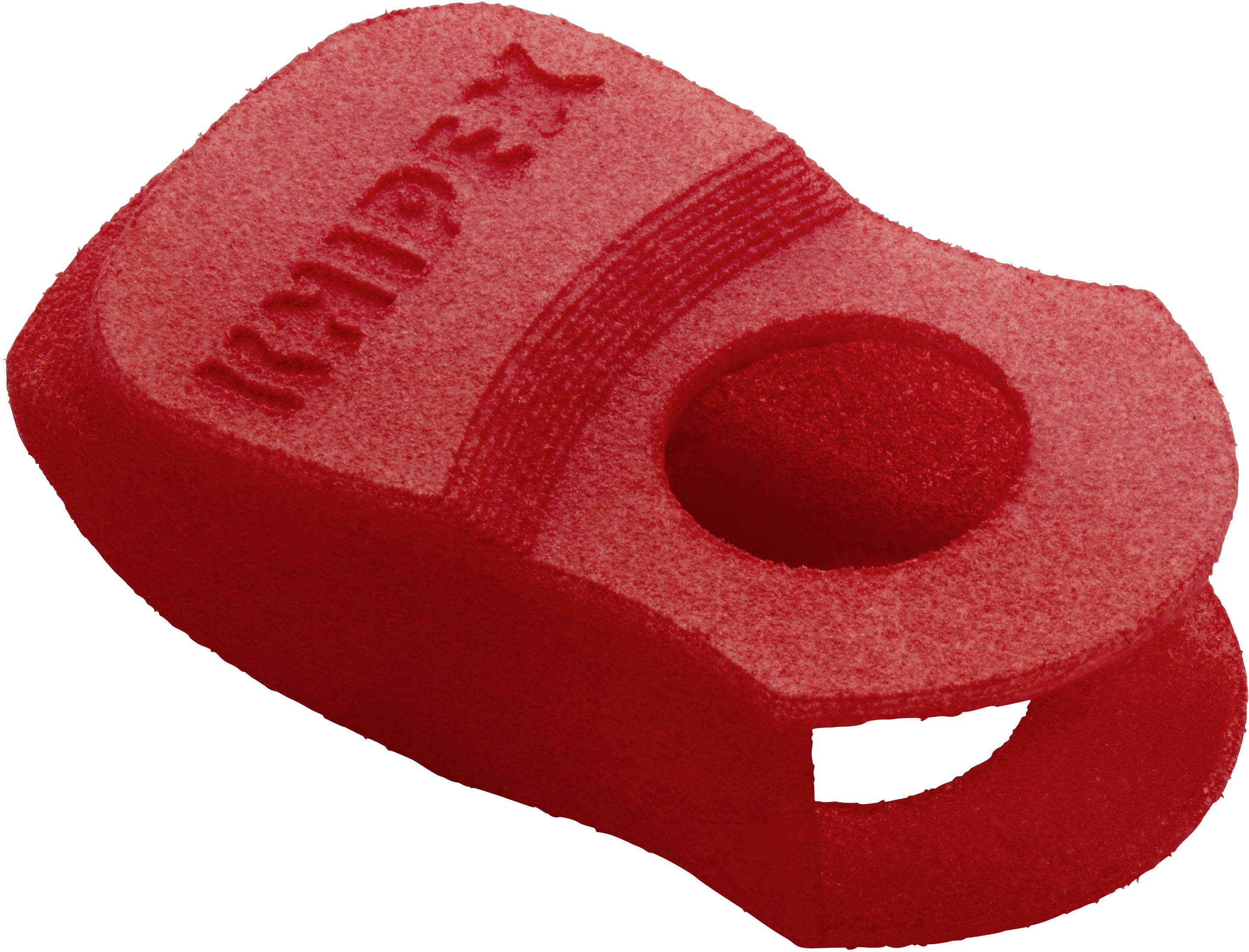 Červená plastová součástka s kruhovým otvorem uprostřed, na horní straně vytištěno označení 'KNIPEX'.