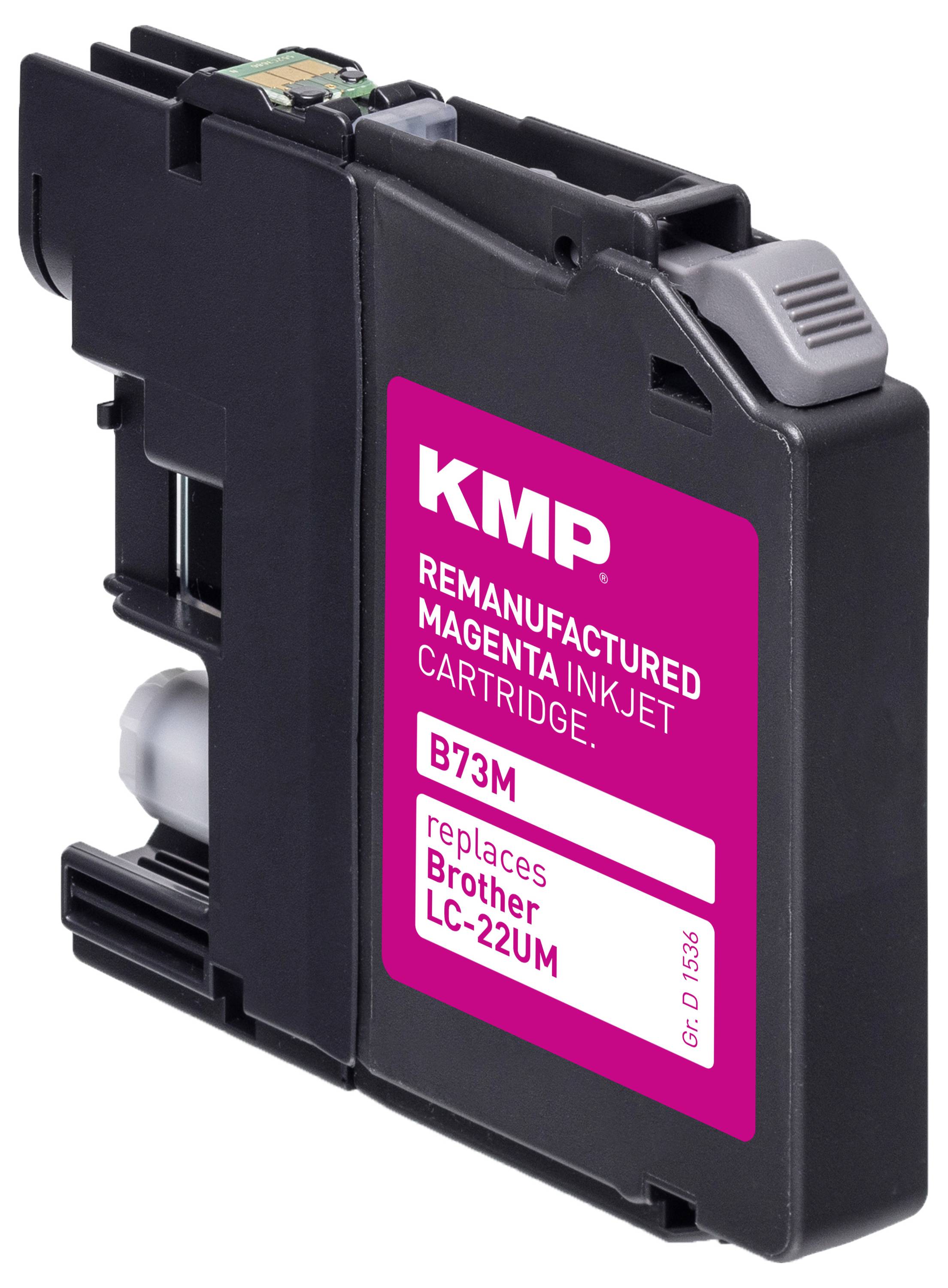 Renovovaná purpurová inkoustová kazeta KMP B73M, která nahrazuje Brother LC-22UM.