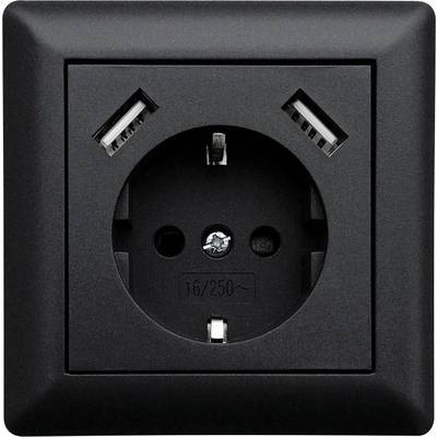 LEDmaxx USB1002 1násobné zásuvka do zdi   s USB, dětská ochrana  černá