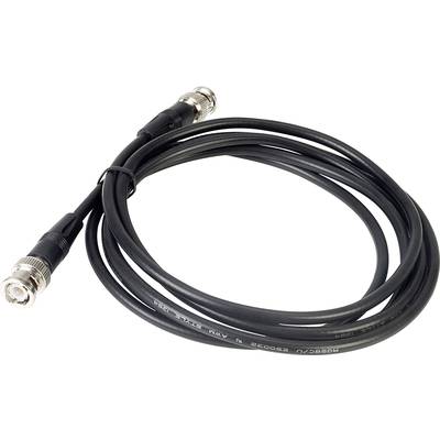 Černý koaxiální kabel s BNC konektory na obou koncích, používaný pro přenos audio nebo video signálů.