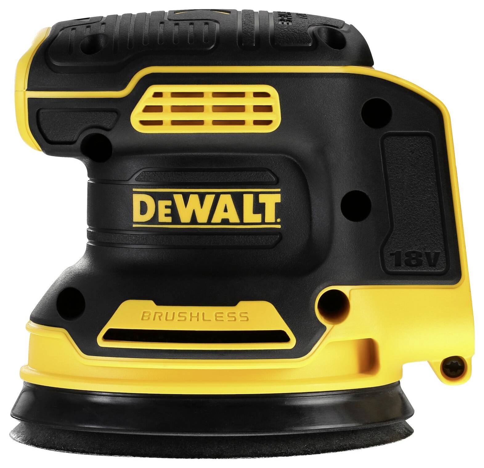 Černožlutá 18V akumulátorová excentrická bruska DeWalt.