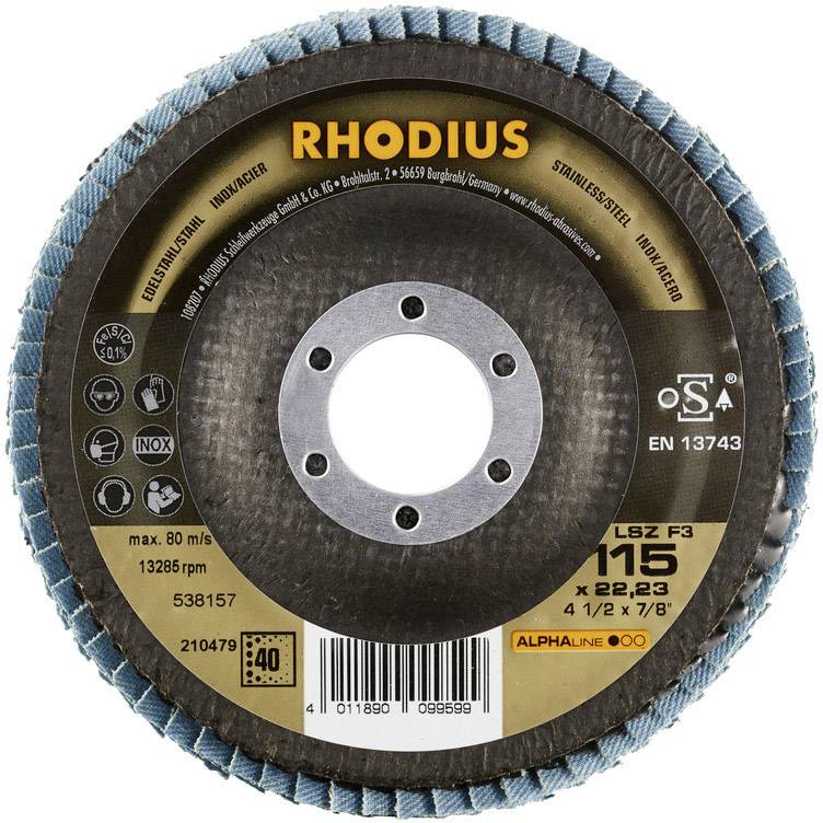 'RHODIUS' brusný kotouč, průměr 115 mm, max. 13.285 ot./min, vhodný pro nerezovou ocel.