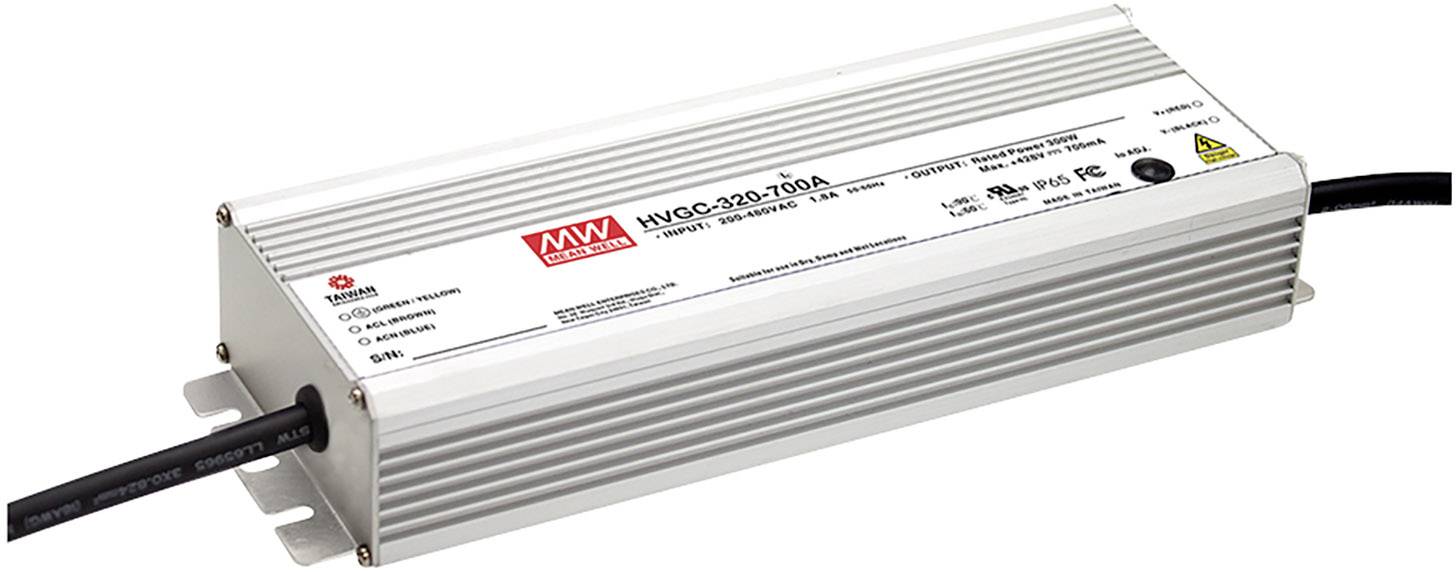 MEAN WELL HVGC-320-1400AB LED driver konstantní proud 320 W 700 - 1400 mA 114.3 - 228.6 V/DC nastavitelný, stmívatelný, stmívací funkce 3v1 , montáž na nehořlavém povrchu , schválení nábytku , outdoorový , PFC spínací obvod , ochrana proti přepětí , přepětí 1 ks