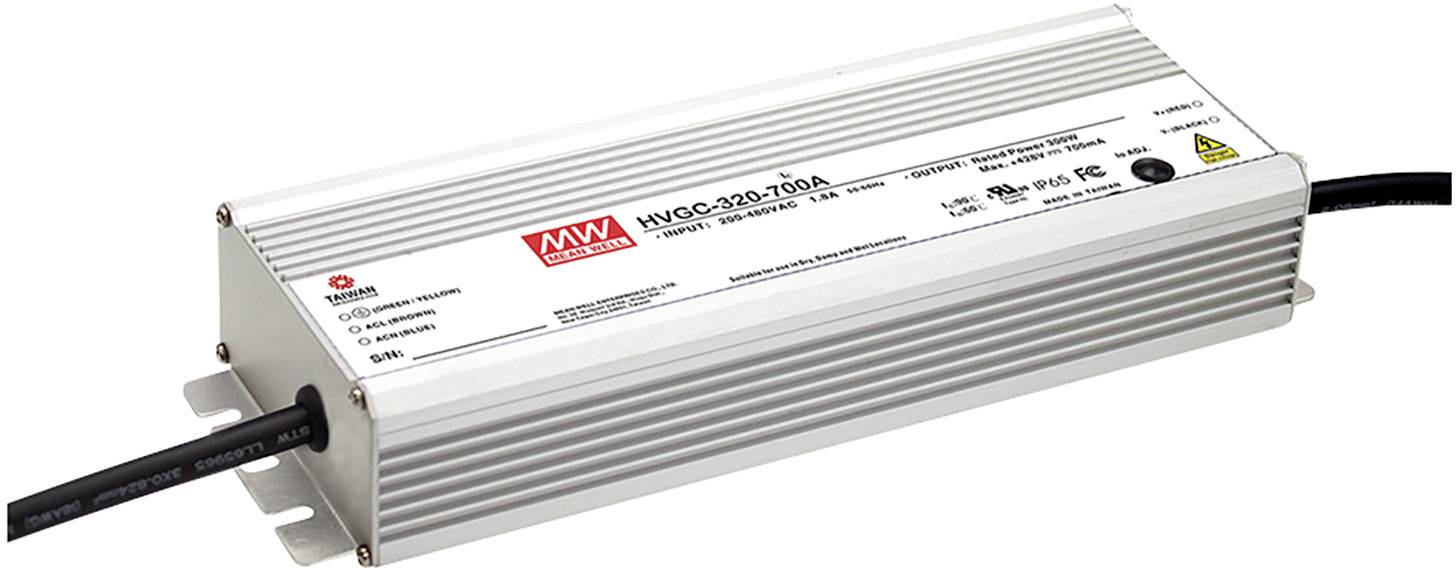 MEAN WELL HVGC-320-1050AB LED driver konstantní proud 320 W 525 - 1050 mA 152.4 - 304.8 V/DC nastavitelný, stmívatelný, stmívací funkce 3v1 , montáž na nehořlavém povrchu , schválení nábytku , outdoorový , PFC spínací obvod , ochrana proti přepětí , přepětí 1 ks