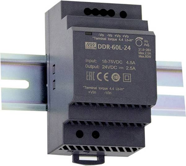 MEAN WELL DDR-60L-24 DC/DC měnič napětí na DIN lištu 24 V/DC 2.5 A 60 W Počet výstupů:1 x Obsah 1 ks
