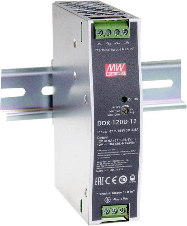 MEAN WELL DDR-120B-48 DC/DC měnič napětí na DIN lištu 48 V/DC 2.5 A 120 W Počet výstupů:1 x Obsah 1 ks