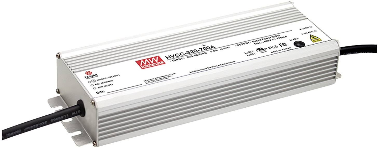 MEAN WELL HVGC-320-700AB LED driver konstantní proud 300 W 350 - 700 mA 214 - 428 V/DC nastavitelný, stmívatelný, stmívací funkce 3v1 , montáž na nehořlavém povrchu , schválení nábytku , outdoorový , PFC spínací obvod , ochrana proti přepětí , přepětí 1 ks