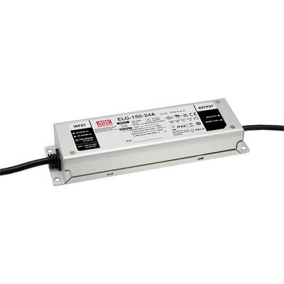 Obrázek zobrazuje obdélníkové elektrické zařízení s označením 'ELG-150-24A' na horní straně a kabely na obou koncích.