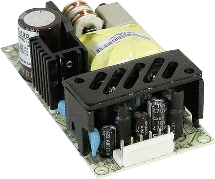 Elektronický modul s kondenzátory, transformátorem a chladičem na desce plošných spojů. Pravděpodobně se jedná o napájecí zdroj.