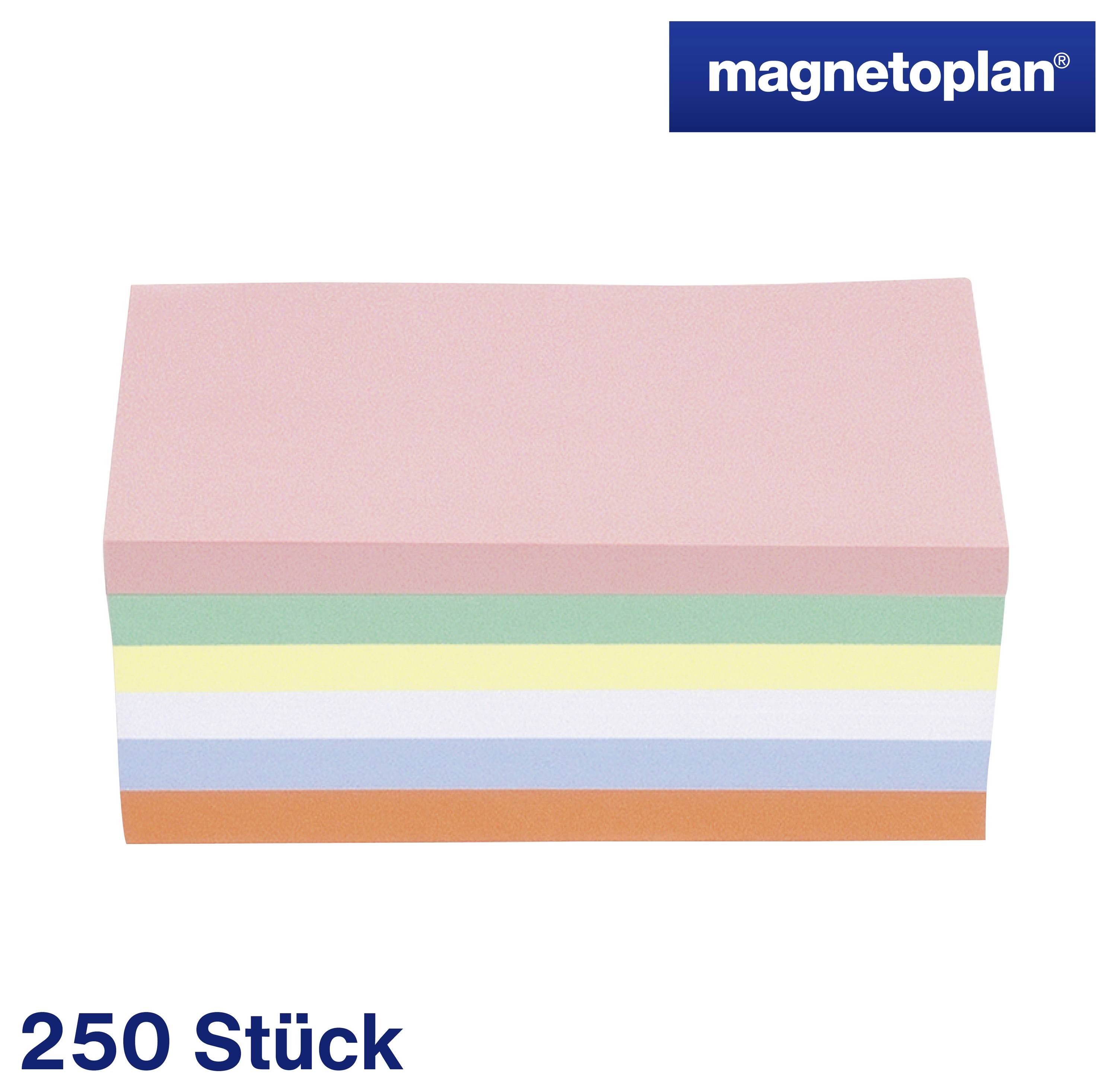 Blok s 250 kusy barevných lepicích lístků v barvách růžová, žlutá, zelená, modrá a bílá. Značka: Magnetoplan.