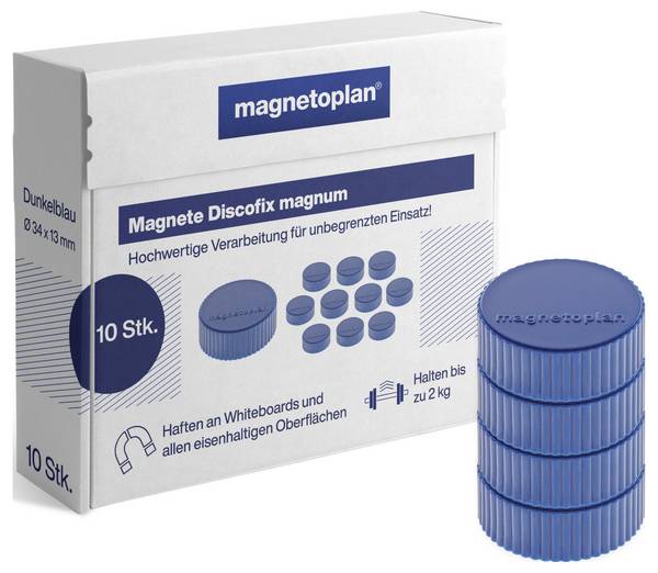 magnetoplan magnet Discofix Magnum (Ø x v) 34 mm x 13 mm kulatý tmavě modrá 10 ks 1660014