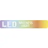 Barevná duhová grafika pozadí s textem 'LED WELLNESS LIGHT' v bílých písmenech.
