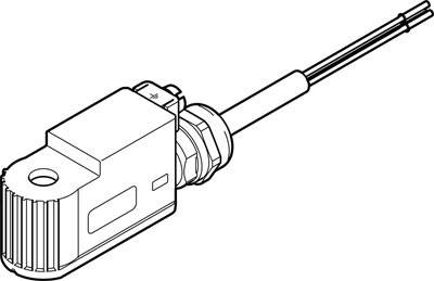 Lineární kresba elektrického senzoru s kabelovým připojením, technický design bez specifického popisu nebo kontextu okolí.