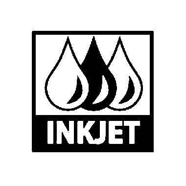 Tři kapkové symboly nad slovem 'INKJET', znázornění pro tiskárny inkoustového tisku.