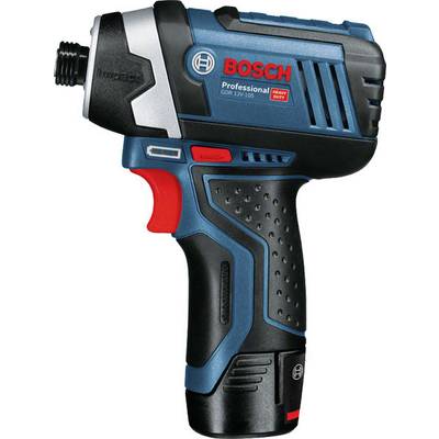 Aku šroubovák 'Bosch Professional' GDR 12V-105 v modré a černé barvě, s červeným ovládacím prvkem, kompaktní velikost, vhodný pro domácí kutily.
