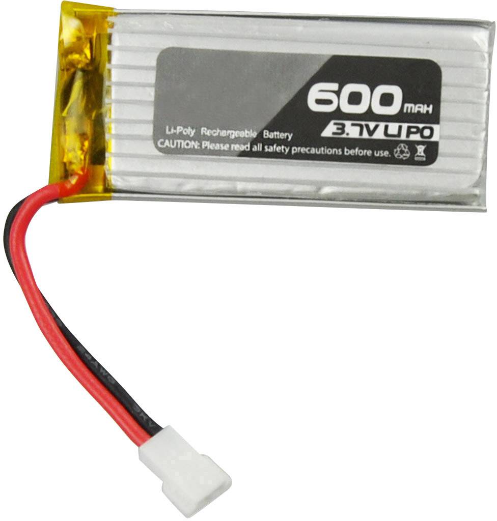Lithium-iontový polymerový akumulátor s kapacitou 600 mAh a napětím 3,7 V. Červený a černý připojovací kabel.