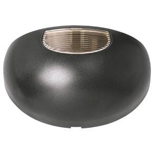 Černá, oválná stolní lampa s integrovaným světelným zdrojem na horní straně, která je dovnitř vyklenutá.