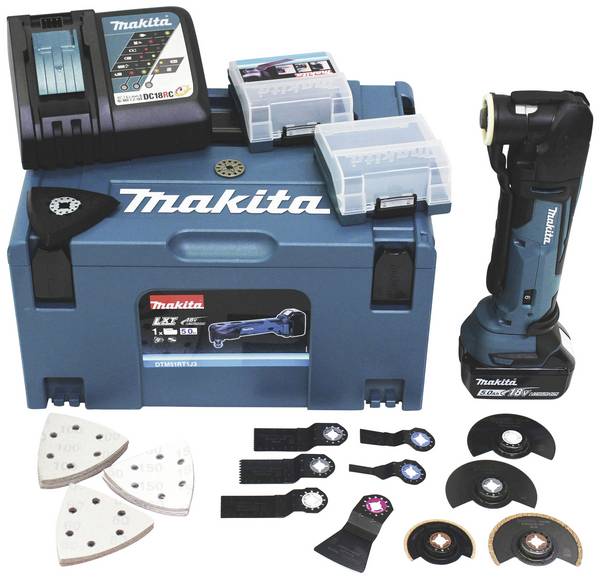 Makita Dtm51rt1j3 akumulátorový multifunkční nástroj 18 V, 5 Ah, DTM51RT1J3