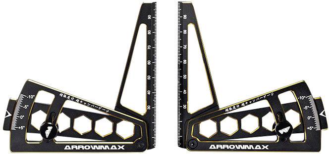 Dva černé úhloměry se stupnicí, šestihrannými výřezy a nápisem 'ARROWMAX', umístěné ve vzájemně opačných směrech.