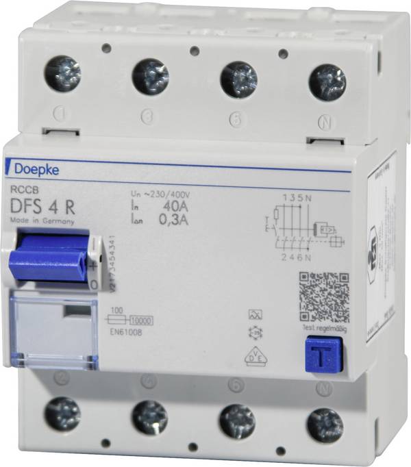 Doepke 09134911 DFS4 040-4/0,03-A R Neutralleiter rechts proudový chránič A 4pólový 40 A 0.03 A 230 V, 400 V