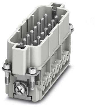 Šedý průmyslový konektor s několika kolíky, vhodný pro vysoké proudové zatížení. Robustní a navržený pro průmyslové aplikace.