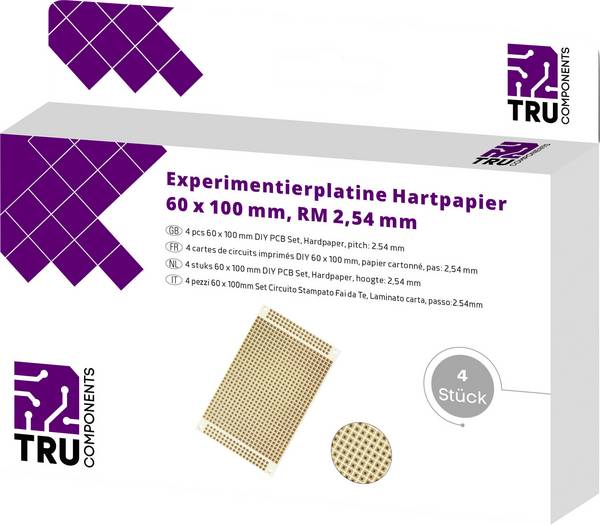 TRU COMPONENTS T1906SA039 eurodeska  tvrzený papír (d x š) 100 mm x 60 mm 35 µm Rastr (rozteč) 2.54 mm Množství 4 ks